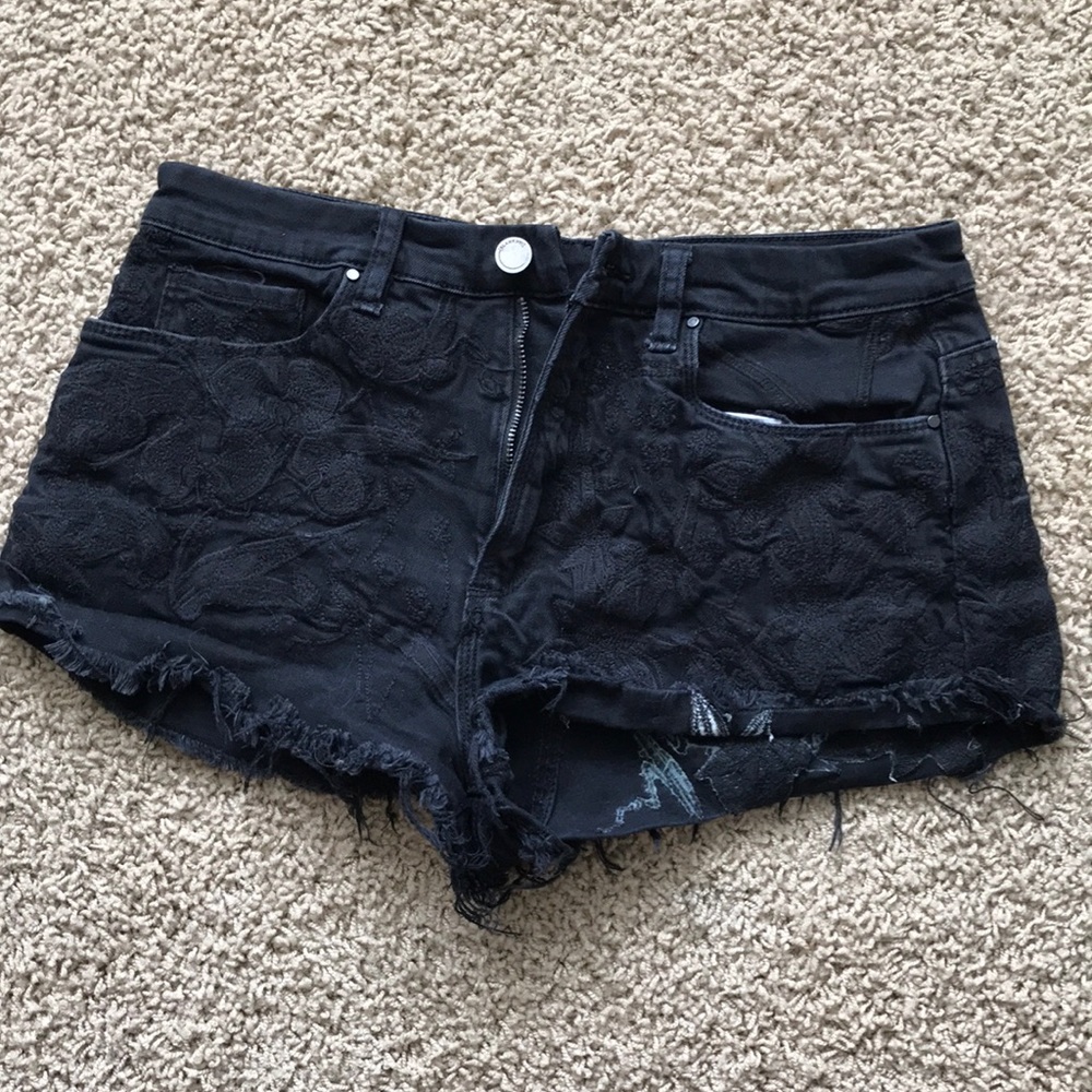 Black Women's Lace-Detail Denim Shorts